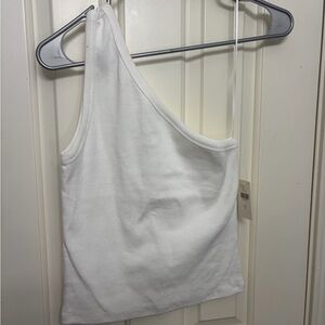 Pilcro White One-Shoulder Ribbed Tank Top